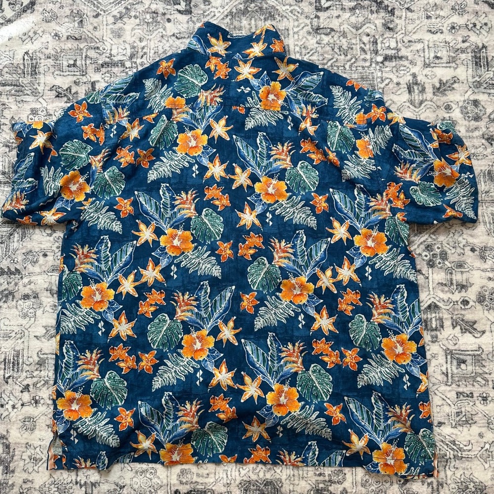 Tommy Bahama XXL Silk Shirt Mens Blue Orange Tropical Floral Hawaiian Shirt - Picture 2 of 8